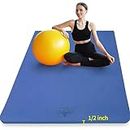 Hatha Yoga Large TPE Yoga Mat 6'x4'x1/2" Extra Thick Non-Slip Exercise Mat - for Yoga Pilates & Home Gym Workouts(Blue)