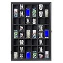 Shot Glass Display Case Wooden Cabinet Rack Holder Wall Mounted Black Shadow Box Lockable with UV Protection Acrylic Glass Door Shot Glass Collection Display with Removable Shelves, 18"x26", 36 Slots