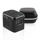 Wordwide Travel Adapter with Leather Carry Case, Universal Travel Adaptor International Travel Plug Smart 2USB C and 2 USB A Ports Wall Charger, AC Outlet Plugs Adapters for Europe, UK, US, AU (Black)