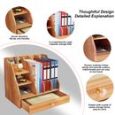 Organizador de escritorio de madera estante con cajón suministros de oficina soporte para bolígrafo de almacenamiento de escritorio