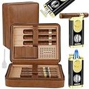 Kalolary Zigarrenhumidor, Zigarrenetui aus Zedernholz aus Leder mit Zigarrenanzünder, tragbare Reise-Zigarrenhumidorbox mit Luftbefeuchter (Braun)