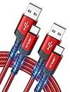 JSAUX USB C Cable (2m 2-Pack) 3.1A Fast Charging, Type C Fast Charger Cable Braided Compatible with Samsung Galaxy S24 S23 S22 S21 S20 S10 S9 S8 Note 10 9 8, Huawei P10, iPhone 15/15 Pro Max -Red