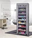 wenyuyu 10-Tier Shoes Rack with Dustproof Cover for Home Use, Tall Storage Cabinet Organizer Shelf in Living Room, Hallway Small Space, Hold up to 40 Pairs of Shoes, 58 x 29 x 160 cm (Grey)