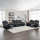 Olodumare 3 Pcs Living Room Furniture Sets,Sectional Recliner Leather Sofa Sets,Home Theater Seating Manual Recliner Sofa with Center Console and LED Light Strip for Living Room,Office. Black（3+2+1）