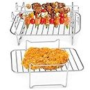 2PCS Air Fryer Rack, Air Fryer Double Layer Rack, Multi-purpose Air Fryer Accessories, Stainless Steel Grilling Rack with 4 Skewers, Dual Air Fryer Rack for Barbecue, Roasting Oven, Air Fryer (A)