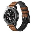 iBazal 22mm Bracelet Cuir Hybride Caoutchouc Silicone Compatible avec Samsung Galaxy Watch 3 45mm/Gear S3 Frontier Classic,Galaxy Watch 46mm Remplacement pour Huawei GT/2 Classic,Ticwatch Pro - Marron