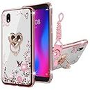 KuDiNi for ZTE Avid 579/ ZTE Blade A3 2020 Case for Women Glitter Soft TPU Luxury Cute Crystal Butterfly Heart Floral Protective Cover with Ring Kickstand+Strap for ZTE Avid 579 Phone Case(Rose Gold)