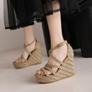 Bejeweled Sandals for Women 2023 Summer New Korean Edition Slope Heel Sandals