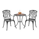 Yaheetech 3-Piece Patio Bistro Set Outdoor Cast Aluminum Bistro Table and Chairs Set of 2, Outdoor Patio Furniture with Umbrella Hole for Patio Balcony, Black