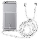 MyGadget Cover con Cordino e Porta Tessere per Apple iPhone 6 Plus | 6s Plus - Custodia con Corda - Case Trasparente Antiurto con Laccio | Tracolla Bianco