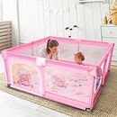 Baybee Playard Playpen for Kids, Smart Folding & Portable Baby Activity with Safety Lock & Suction Cup, Play Gate Fence for Toddlers -Indoor Activity Suitable for Boys & Girls (150 * 180CM, Pink)