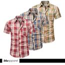 Men's Short Sleeve Checked Cotton Shirt Branded Red Blue Green S M L XL XXL