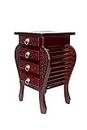HANDSAW ARTS Carving Handmade Bedside Table with 4 Drawers Home Decor Furniture for Living Room & Bedroom Dark Brown Glossy Finish