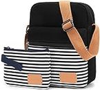 Leaper Girls Crossbody Purses 2 PCS Stripe Messenger Bag Canvas Crossbody Bag and Purse Set for Women Stripe Black
