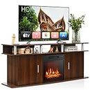 Tangkula Fireplace TV Stand for TVs up to 70 Inches, with 18 Inches Electric Fireplace with Built-in Thermostat, 6H Timer, Adjustable Flame & Heat, Remote Control, Fireplace Entertainment Center