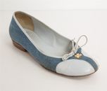 CHANEL Denim Light Blue Leather 4 Leaf Clover CC LOGO Bow Ballet Flats 7-37