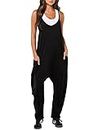 ANRABESS Women's Casual Loose Sleeveless Jumpsuits Spaghetti Strap Harem Long Pants Romper Overalls Summer Trendy Outfits Black 949heise-M