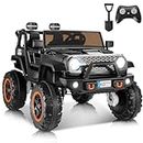 Hikole 24V Electric Ride on Car, 2 Seater Battery Powered Truck with Remote Control, 4x100W Powerful Engine, Spring Suspension, Music, 20" Wide Seat, LED Light, Ride on Car for Big Kids Age 4-8, Black