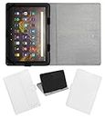 Acm Leather Flip Flap Case Compatible with Amazon Fire Hd 10 2021 Tablet Cover Stand White