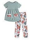 Arshiner Little Girls Outfits Floral Hi-Lo Tops+Pants Sets Short SLeeve 2pcs Pants Sets with Pockets