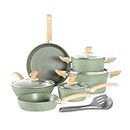 Kitchen Academy Induction Cookware Sets - 12 Piece Green Cooking Pan Set, Granite Nonstick Pots and Pans Set