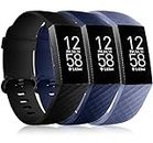 Wepro Compatible with Fitbit Charge 4 Bands for Women Men, Waterproof Bands Compatible with Fitbit Charge 3 Bands, Wristband for Charge 4/ Charge 3/ 3SE Accessories, Black/Navy Blue/Blue Gray, Large