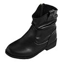 Toddler Girls Zipper Ankle Boots Suede Western Leather Side Zipper Low Heels Short Riding Slouchy Booties (Black, 4 Big Kids)