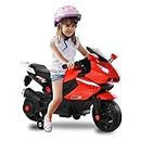 Maxmass Kids Electric Motorbike, 6V Battery Powered Motorcycle with 2 Training Wheels, Headlights, Music & Horn, Children Ride on Motorbike for 3+ Years Old (Red)