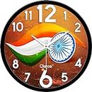 Clarco Indian Flag Theme Analogue Round Plastic Wall Clock with Glass for Home/Living Room/Bedroom/Kitchen/Office (12 x 12 Inch / 30 x 30 cm)(WL_1054L)