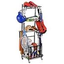 Snail 4-Tier Garage Sports Equipment Storage Organizer Sports Ball Storage Rolling Cart with Basket and Hooks Lockable Sports Ball Cage Storage Rack for Garages, Playgroup, Gym and Schools, Black