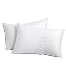 Dreamaker Hotel Collection Cotton Sateen Striped Cover Microfibre Pillow Hypo-allergenic Anti-dust mite Designed to Support Neck, Side, Stomach, and Back Sleepers - Standard Size 73x48cm (Pack of 2)