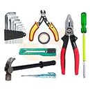 Electronic Spices Starter Hand Tool Kit Plier, Hammer, Screwdriver, Wire Cutter,Electrical tape, line tester,Blade cutter,Hex Key Wrench Set (8 Tools)