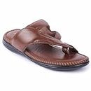 FEATHER LEATHER Men's Genuine Leather Formal Comfortable & Fashionable Flip Flops Slipper | Casual Indoor/Outdoor/Cross Strip Chappal (Brown - 7 UK)