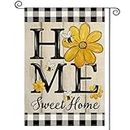 AVOIN colorlife Home Sweet Home Summer Garden Flag 12x18 Inch Double Sided Outside, Sunflowers Welcome Buffalo Plaid Yard Outdoor Flag