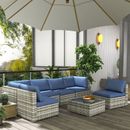 7 Piece Rattan Sofa Set Wicker Garden Outdoor Furniture Blue
