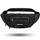 STRAPVILLA Waist Bag for Men & Women | Fanny Pack for Men | Trendy Mobile Waist Pouch Pocket Bag for Girls and Boys | Waterproof Hip and Side Bags for Outdoor Hiking Travel with Rain Cover (Black)