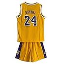 Kobe Bryant Kids Basketball Jerseys Sets,Boys and Girls Lakers Black Mamba Jersey-24# Performance Training Vest&Shorts Child Airy Clothing (14#,Yellow)
