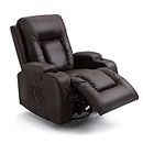 Recliner Massage Chair PU Leather Sofa Rocking Armchair Heated Seat 360°Swivel Brown