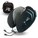 FLOWZOOM® Dream Neck Pillow, Travel Pillow for Aeroplane and Car, Made of Soft Memory Foam with Narrow Back and Washable Cover (Velvety Soft & Breathable) - Adult Neck Pillow in Black