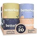Betterway Carta igienica in bambù a 3 veli, ecologica, sostenibile, 12 rotoli doppi e 360 fogli per rotolo, sicura per settici, biologica, senza plastica, compostabile e biodegradabile, certificata
