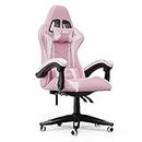 bigzzia Ergonomic Gaming Chair - Gamer Chairs with Lumbar Cushion + Headrest, Height-Adjustable Office & Computer Chair for Adults, Girls, Boys (Without footrest, Pink)