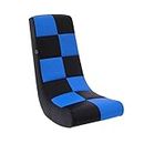The Crew Furniture Classic Video Rocker Floor Gaming Chair, Kids and Teens, Checkered PU Faux Leather, Black/Blue