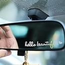 WLLHYF 3PCS Hello Beautiful Rearview Mirror Decal PVC Handmade Vanity Mirror Rear Window Stickers Car Accessories Self Affirmations Decal for Girl Women (White)