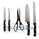 Bagonia Stainless Steel Kitchen Knife Set with Scissors, Knife Set for Kitchen, Knife Set for Kitchen use, 5-Pieces (Black)