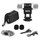 BOYA MM3 Compact Condenser Stereo Video Microphone Including Shock Mount, Foam & Deadcat Windscreens, Case Compatible with iPhone/Andoid Smartphones, Canon Nikon DSLR Cameras and Camcorders