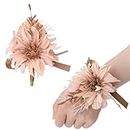 URROMA Wrist Corsage and Boutonniere Set, 1 Set Small Sunflower Brown Hand Flower for Prom Artificial Wedding Flower Bracelet for Wedding Party Prom