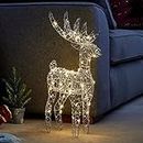 Marco Paul Interiors, Decorazione natalizia in filo metallico con luci LED a forma di renna Rudolph, da 60 cm, per interni, festiva, rustica, autoportante, pre-illuminata con 60 LED