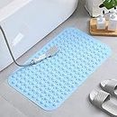 TAPUJI PVC Anti Slip Machine Washable, Extra Large Bath Tub and Shower Mat with Drain Holes and Suction Cups, Soft Scrubber on Feet (Sky Blue, 70x38 cm)