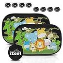iZoeL Car Sun Shade for Baby Kids 2 PCS Static Cling Side Window Car 80GSM Animals Cars Rear Sunshades Universal with 8 Suction Cups and Storage Bag - Sun Glare and UV Rays Protection