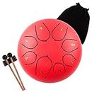 LOMUTY Steel Tongue Drum - 8 Notes 6 inches - Percussion Instrument -Handpan Drum with Bag, Music Book, Mallets, Finger Picks (6'', Red).